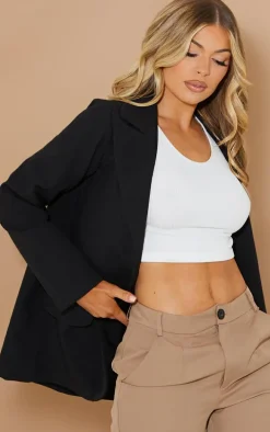 Black Basic Single Breasted Defined Lapel Blazer