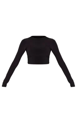 Black Basic Slinky Long Sleeve Crop Top