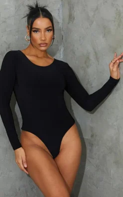 Black Basic Slinky Long Sleeve Bodysuit