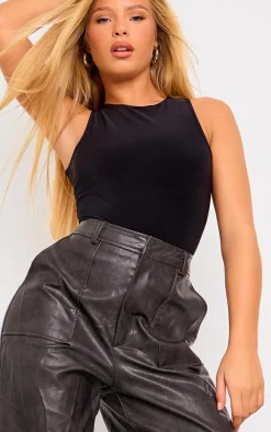 Black Basic Slinky Racer Bodysuit