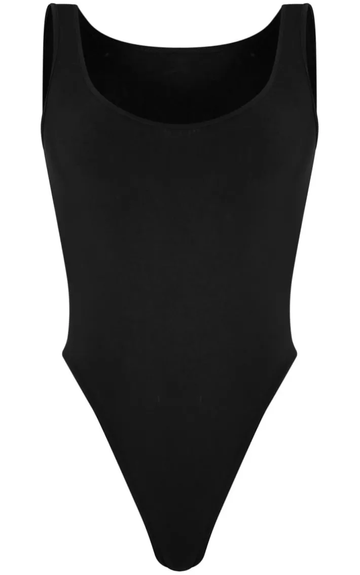 Black Basic Slinky Scoop Neck Bodysuit