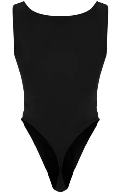 Black Basic Slinky Scoop Neck Bodysuit