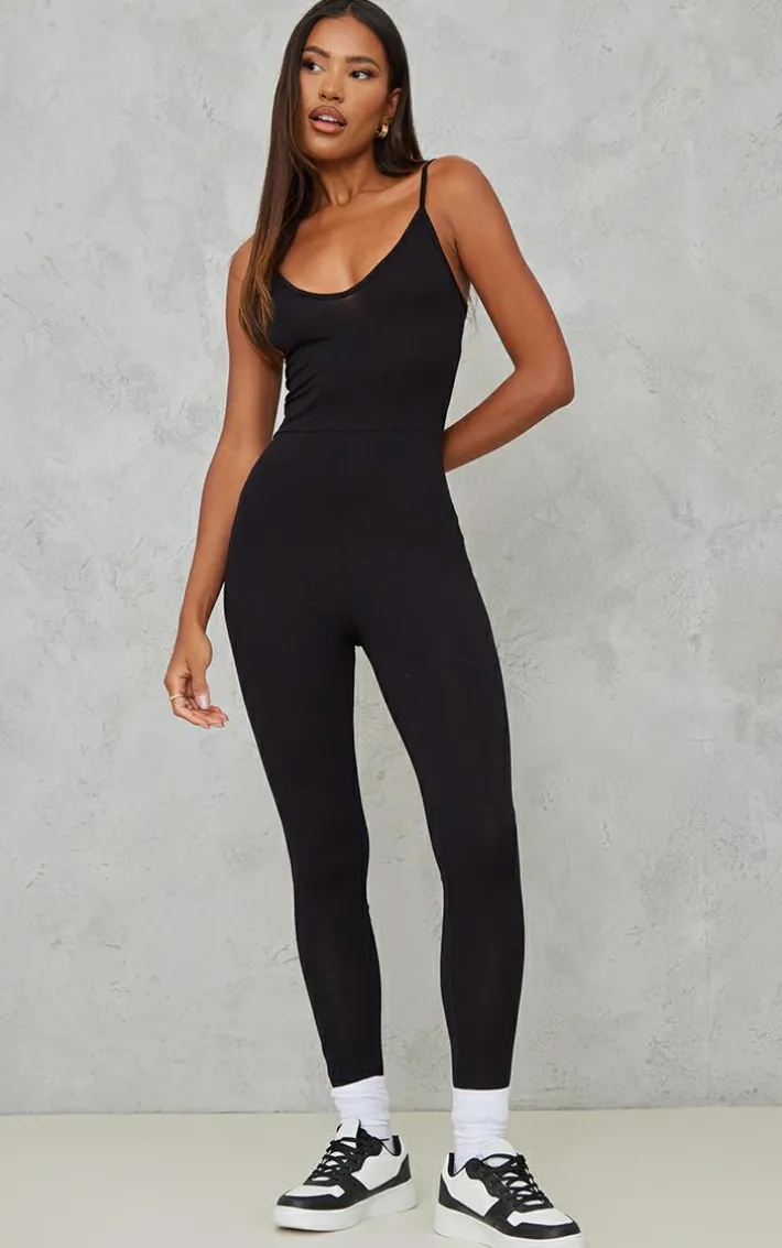 Black Basic Strappy Plunge Jumpsuit