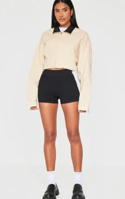 Black Basic Structured Snatched Rib Hot Pants