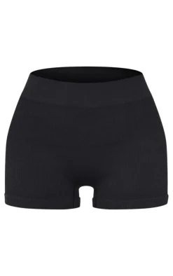 Black Basic Structured Snatched Rib Hot Pants