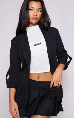 Black Basic Turn Up Sleeve Blazer