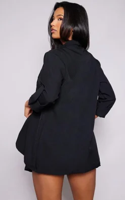 Black Basic Turn Up Sleeve Blazer