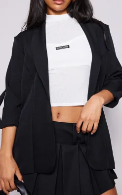 Black Basic Turn Up Sleeve Blazer