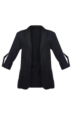 Black Basic Turn Up Sleeve Blazer