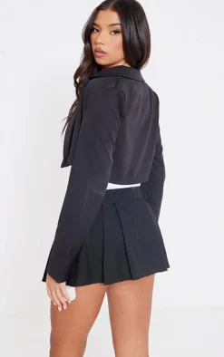 Black Basic Woven Seam Detail Cropped Blazer