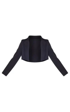 Black Basic Woven Seam Detail Cropped Blazer