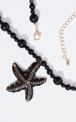 Black Beaded Starfish Detail Statement Necklace