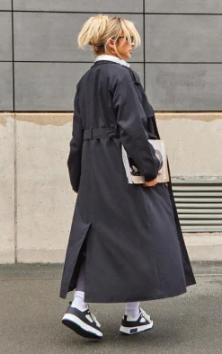Black Belted Double Breasted Trench Coat
