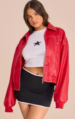 Black Bengaline Contrast Binding Low Rise Mini Skirt