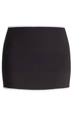 Black Bengaline Contrast Binding Low Rise Mini Skirt
