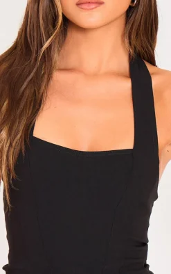 Black Bengaline Square Neck Top