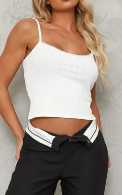 Black Bi-stretch Woven Fold Over Waist Straight Leg Pants