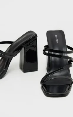 Black Block Heel Strappy Mule Sandal