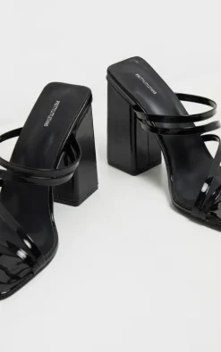 Black Block Heel Strappy Mule Sandal