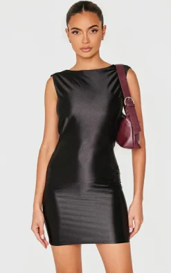 Black Boat Neck Knot Back Detail Mini Dress