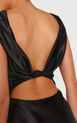 Black Boat Neck Knot Back Detail Mini Dress