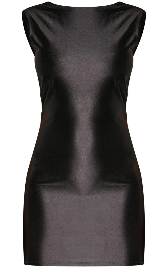 Black Boat Neck Knot Back Detail Mini Dress
