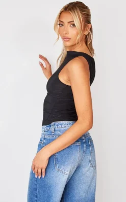 Black Boatneck Slinky Sleeveless Long Top