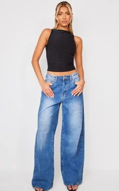 Black Boatneck Slinky Sleeveless Long Top