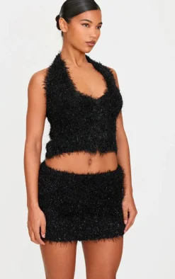 Black Bobble Eyelash Knit Mini Skirt