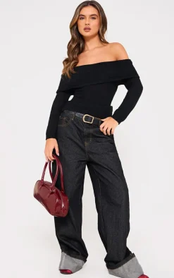 Black Bobble Knit Bardot Top