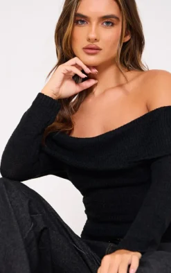 Black Bobble Knit Bardot Top