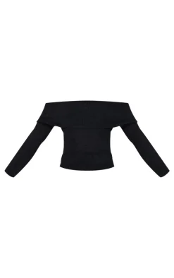 Black Bobble Knit Bardot Top