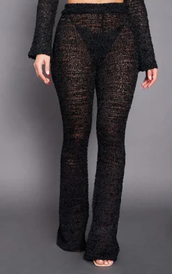 Black Bobble Knit Flared Pants