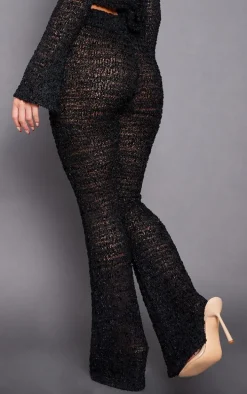 Black Bobble Knit Flared Pants