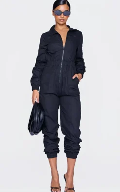 Black Boiler Contrast Zip Jumpsuit