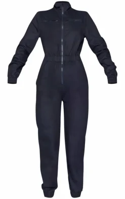Black Boiler Contrast Zip Jumpsuit
