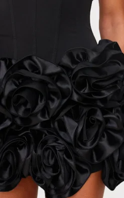 Black Boned Corset Flower Detail Bodycon Dress