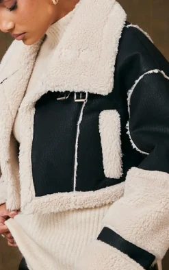 Black Borg Lined Panelled Cropped Aviator