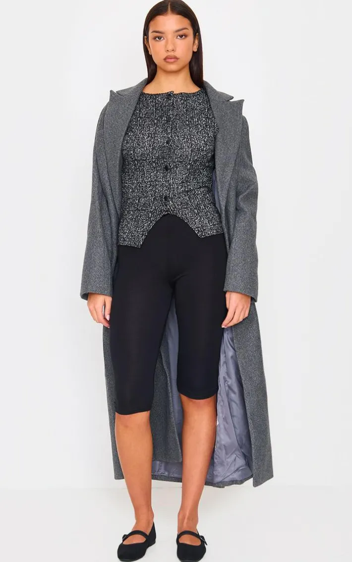 Black Boucle Button Down Waist Coat