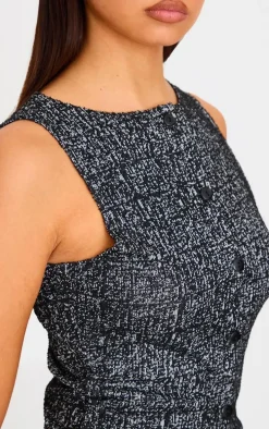 Black Boucle Button Down Waist Coat