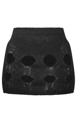 Black Boucle Knit Mini Skirt
