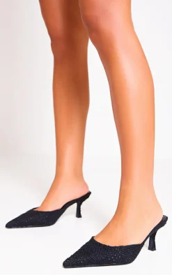 Black Boucle Point Toe Mid Heeled Mule Courts