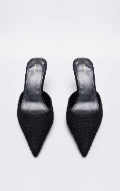 Black Boucle Point Toe Mid Heeled Mule Courts