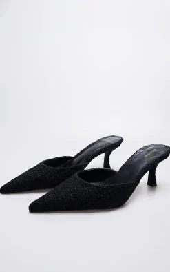 Black Boucle Point Toe Mid Heeled Mule Courts