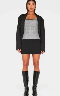 Black Boucle Strappy Bodycon Dress