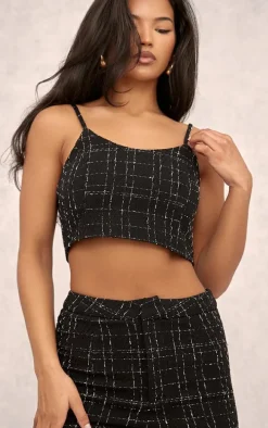 Black Boucle Strappy Scoop Neck Bralet