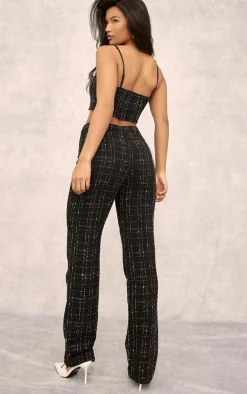 Black Boucle Strappy Scoop Neck Bralet