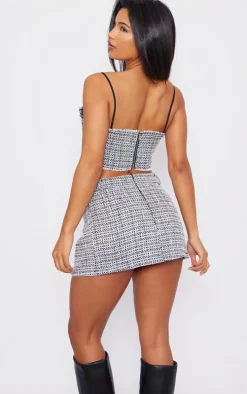 Black Boucle Tweed Strappy Corset Top