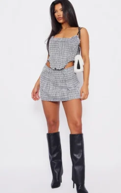 Black Boucle Tweed Strappy Corset Top