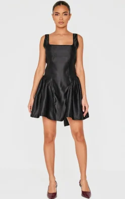Black Bow Back Detail Skater Dress